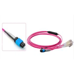 12-жилен MPO до 6 дуплексен LC OM4 MMF кабел